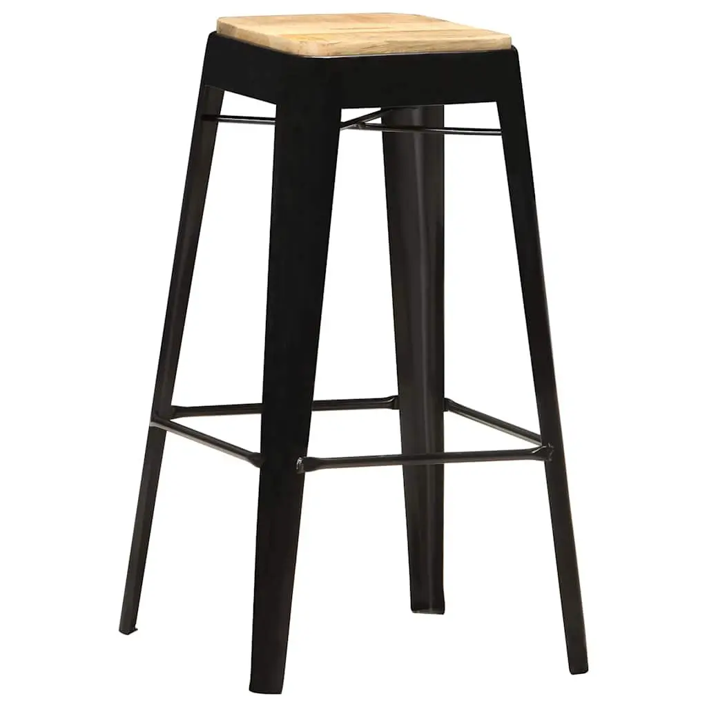 4-Piece Black Bar Stools Set in Solid Mango Wood