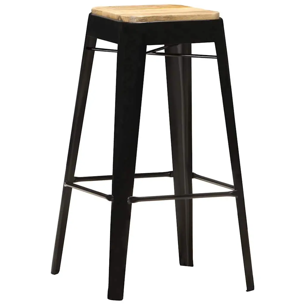 4-Piece Black Bar Stools Set in Solid Mango Wood
