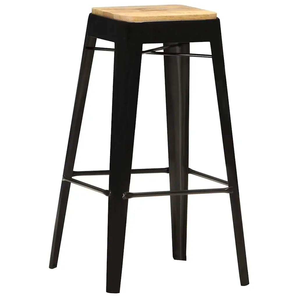 4-Piece Black Bar Stools Set in Solid Mango Wood