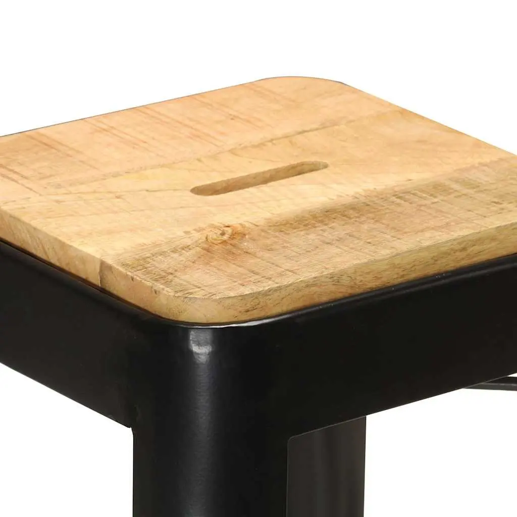 4-Piece Black Bar Stools Set in Solid Mango Wood
