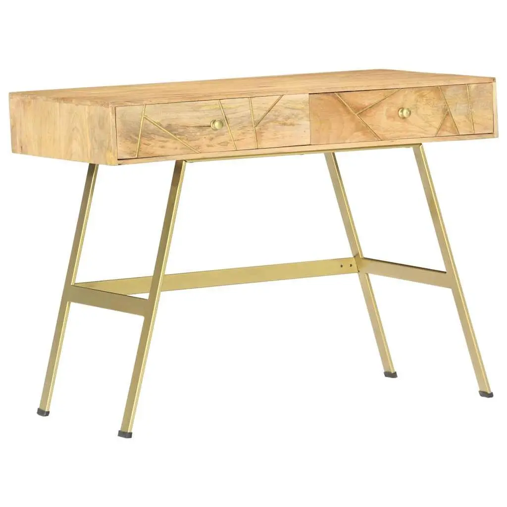 Writing Desk Solid Mango Wood 100x55x75cm Brown Industrial Office Table