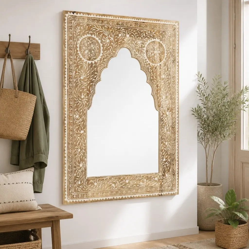 Wooden Mirror Solid Mango Wood 40x55 cm Brown Hand Painted Vintage Style