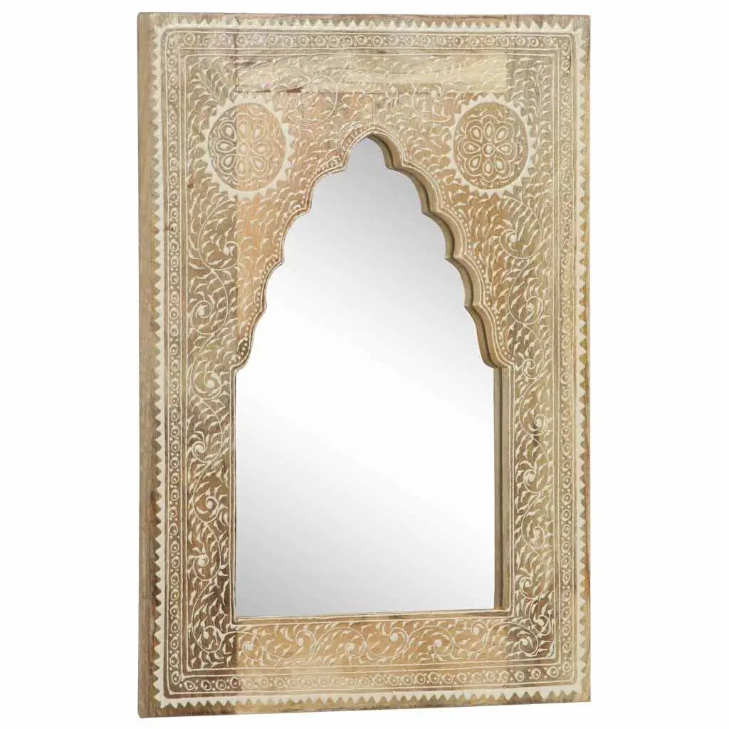 Wooden Mirror Solid Mango Wood 40x55 cm Brown Hand Painted Vintage Style