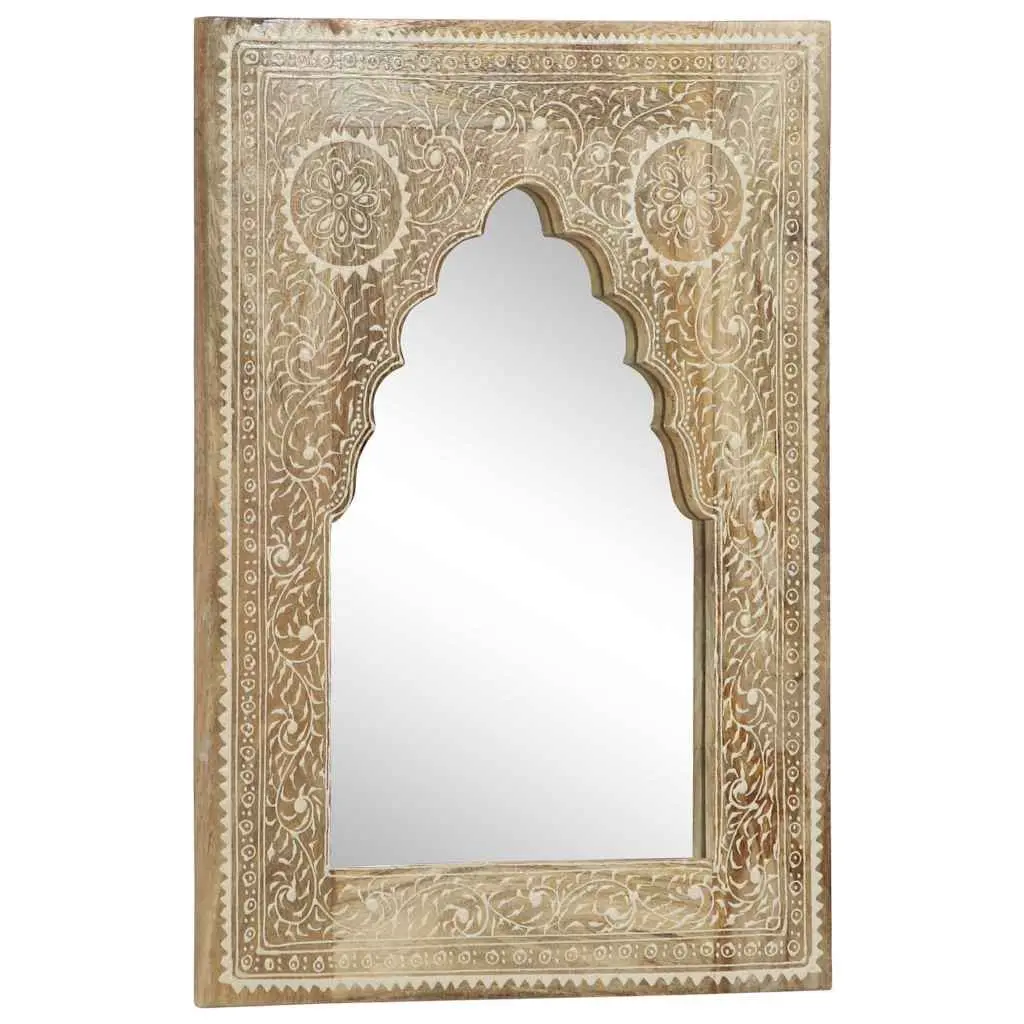Wooden Mirror Solid Mango Wood 40x55 cm Brown Hand Painted Vintage Style