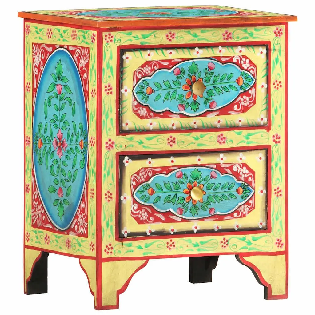 Bedside Cabinet Mango Wood 40x30x50cm Multicolour Hand Painted Nightstand