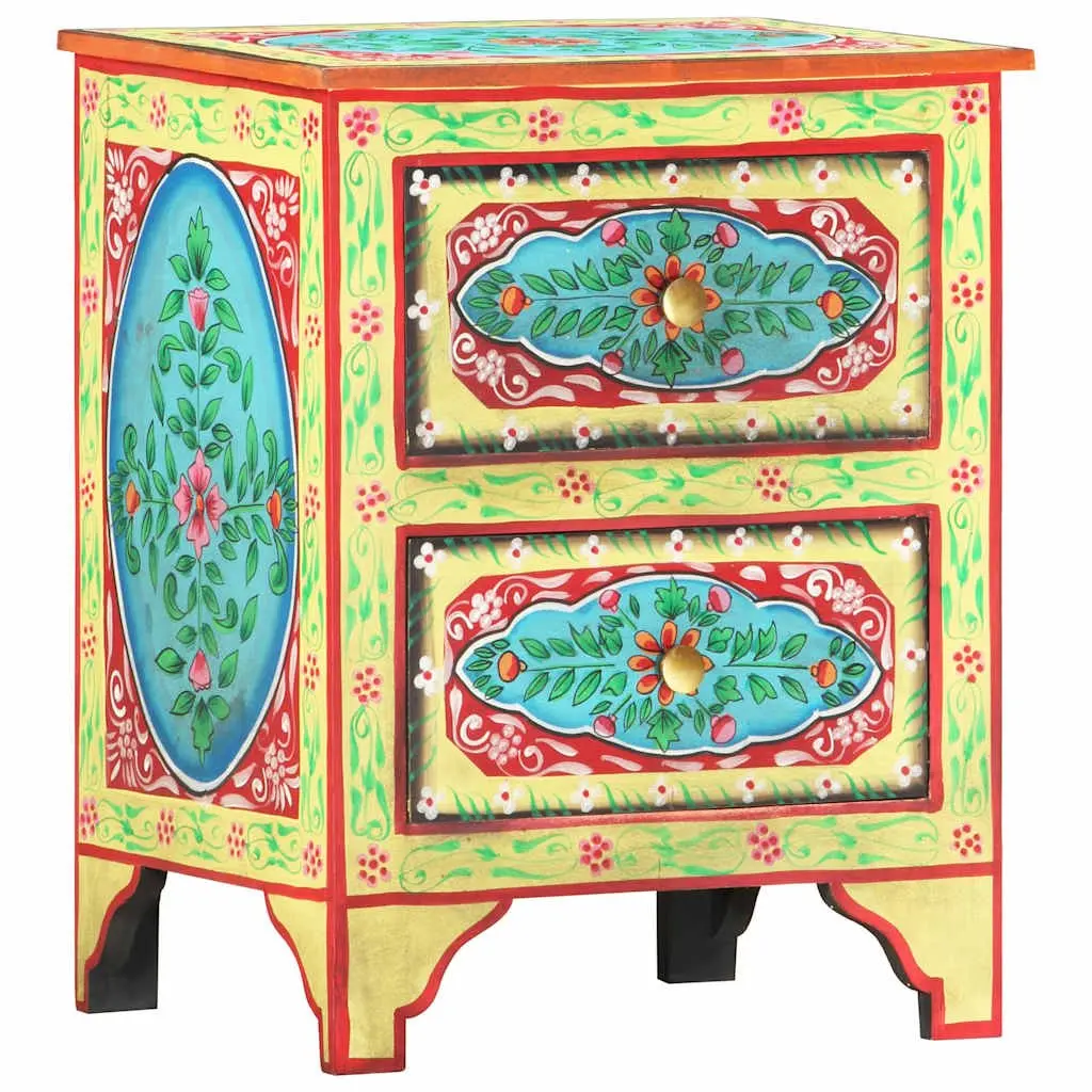 Bedside Cabinet Mango Wood 40x30x50cm Multicolour Hand Painted Nightstand