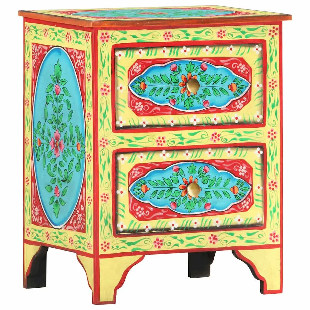 Bedside Cabinet Mango Wood 40x30x50cm Multicolour Hand Painted Nightstand