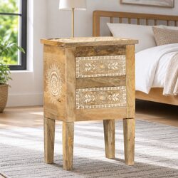 Bedside Cabinet 40x30x60cm Hand Painted Solid Mango Wood Nightstand Storage