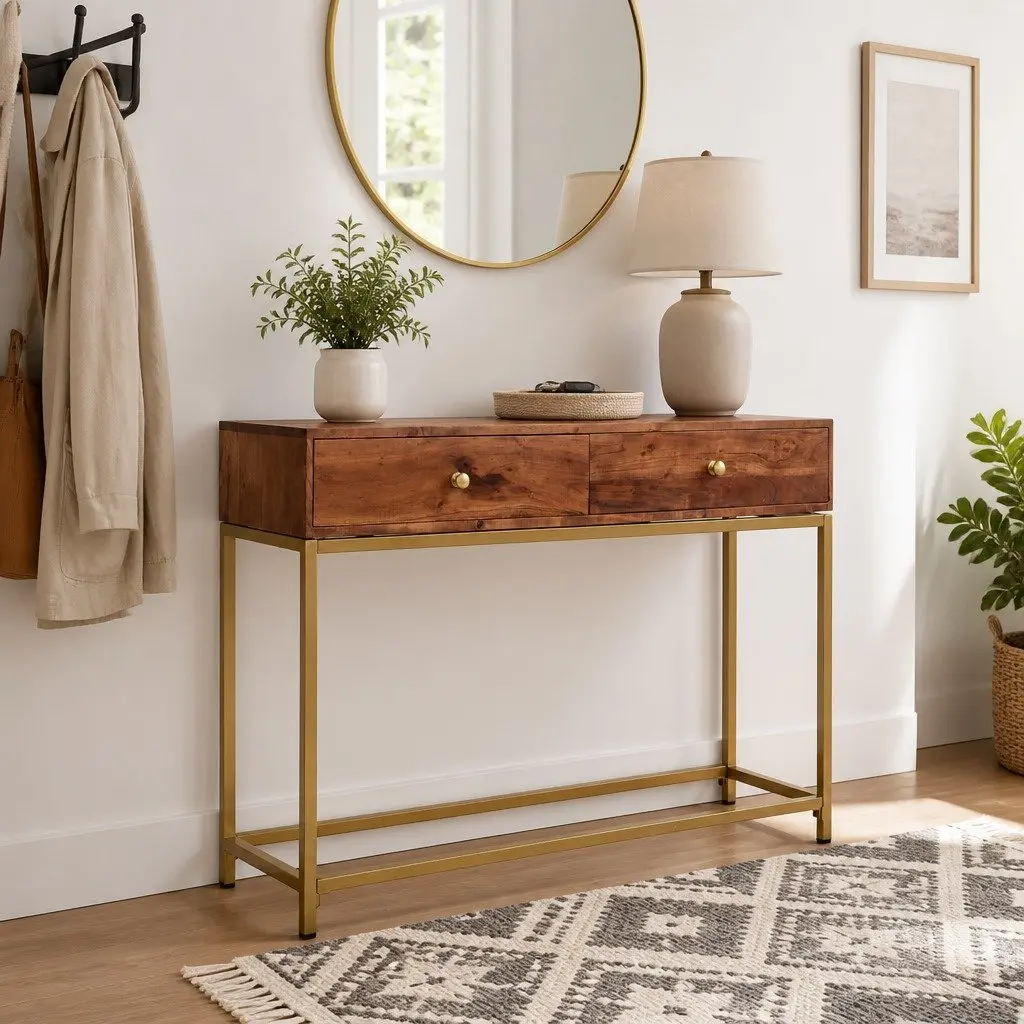 Wooden Console Table with Two Storage Drawers