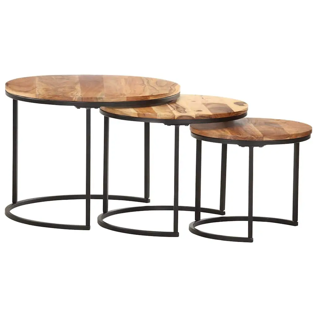 Solid Wood Acacia Brown Nesting Tables 3 pcs Set