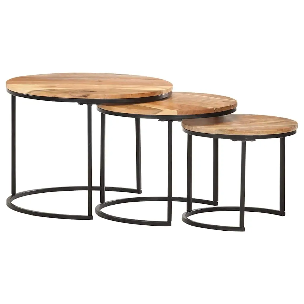 Solid Wood Acacia Brown Nesting Tables 3 pcs Set