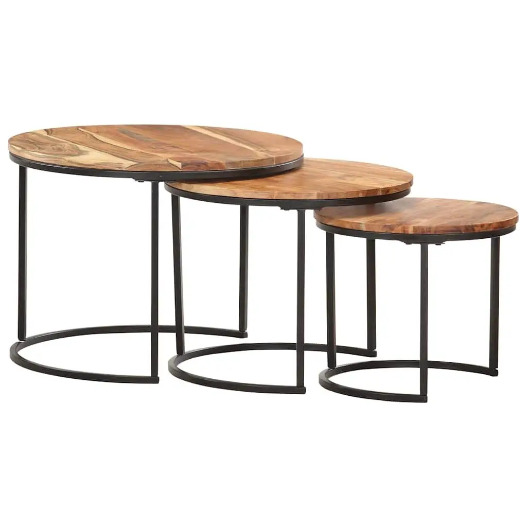 Solid Wood Acacia Brown Nesting Tables 3 pcs Set