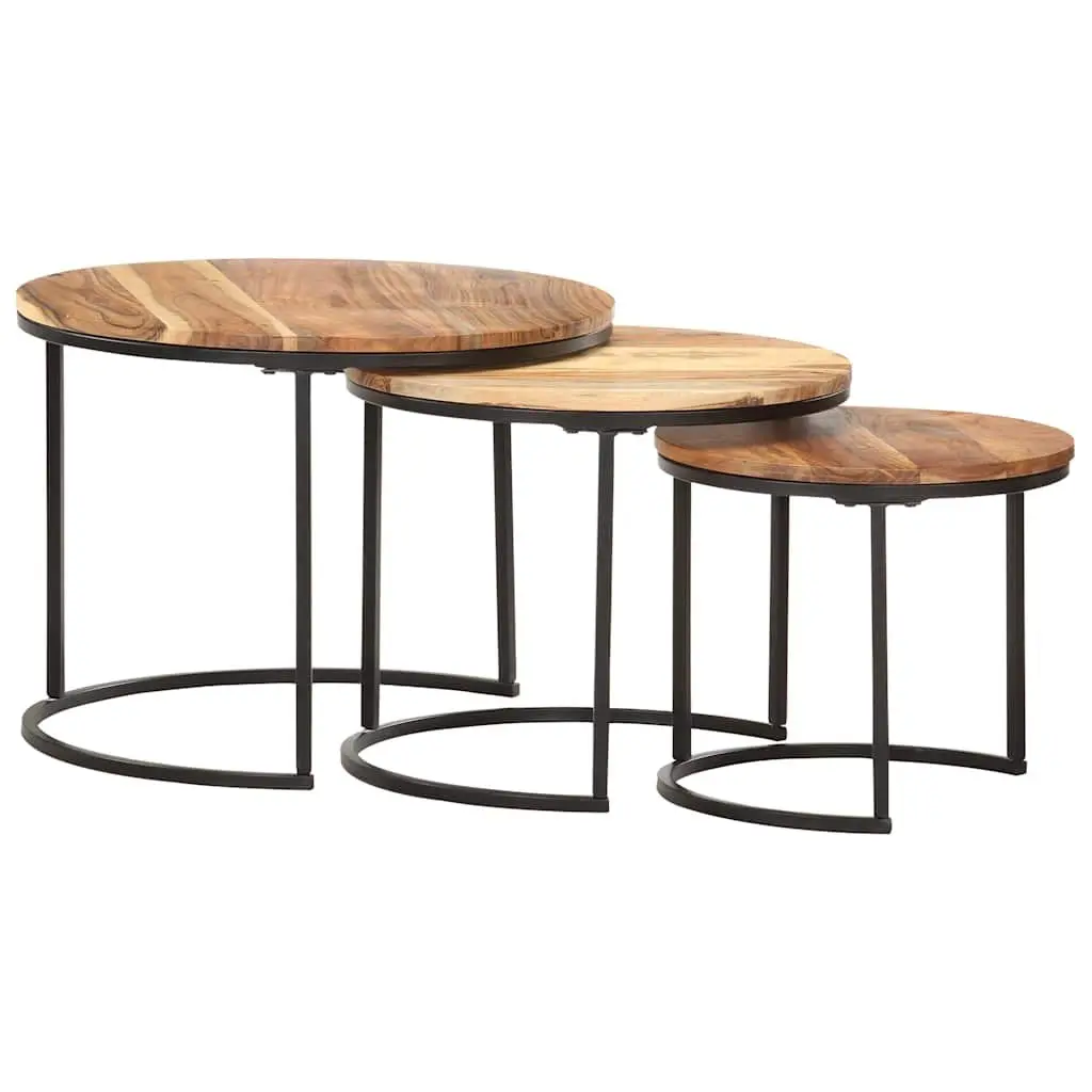 Solid Wood Acacia Brown Nesting Tables 3 pcs Set