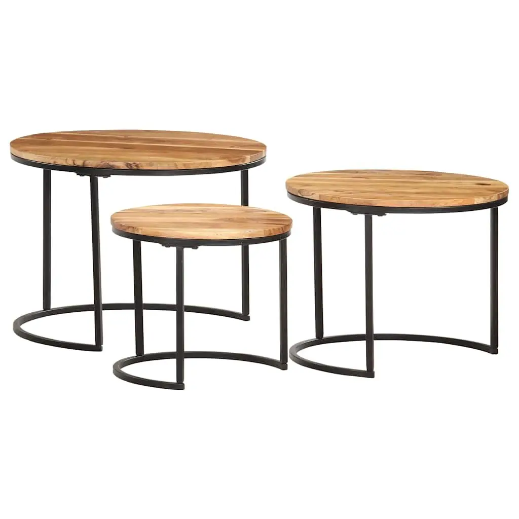 Solid Wood Acacia Brown Nesting Tables 3 pcs Set