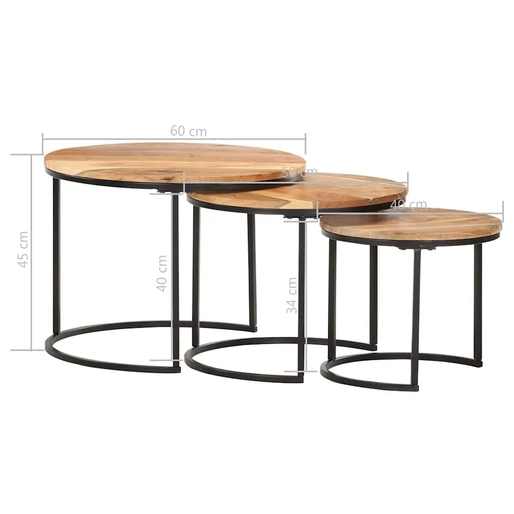 Solid Wood Acacia Brown Nesting Tables 3 pcs Set