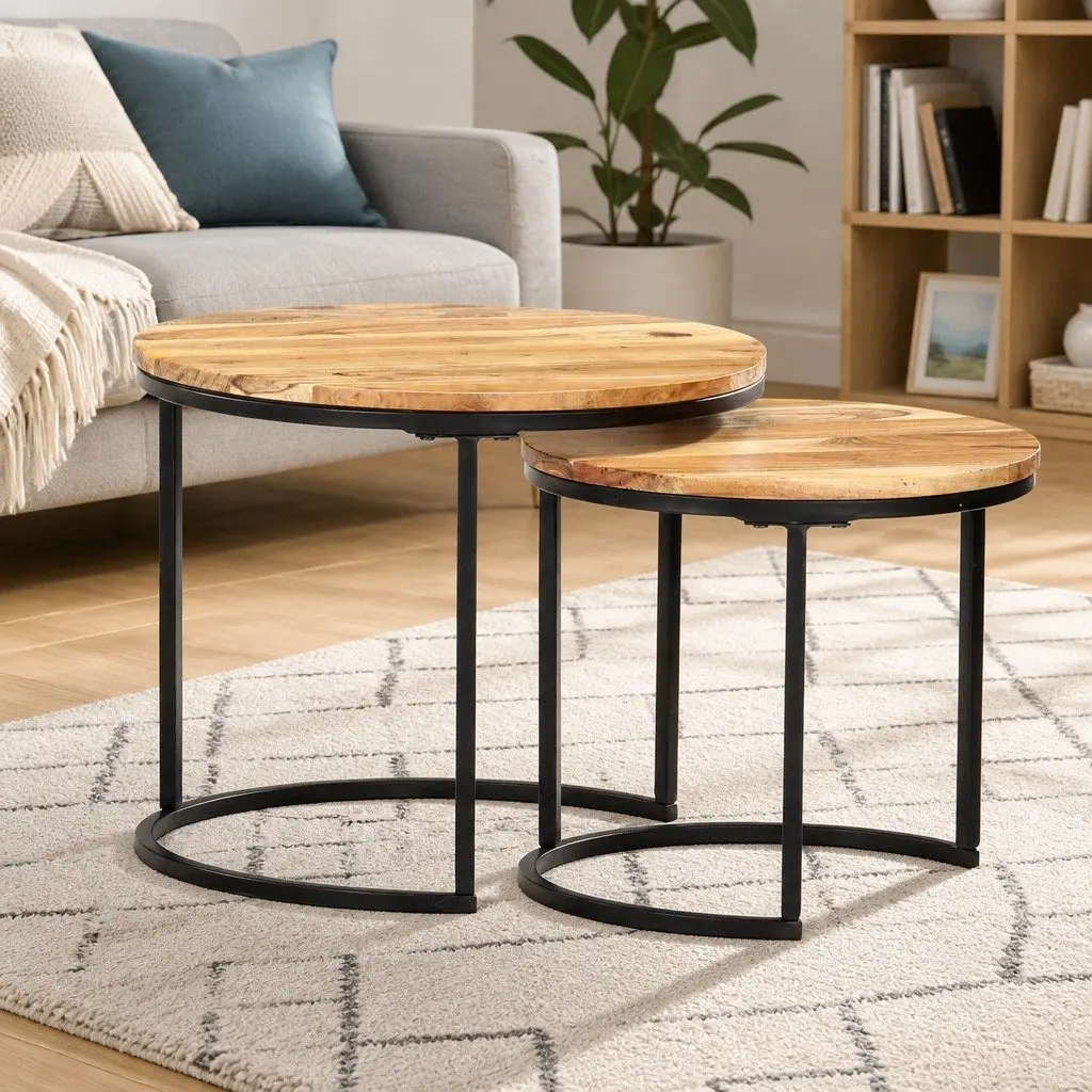 Nesting Tables Solid Wood Acacia Brown 2 pcs