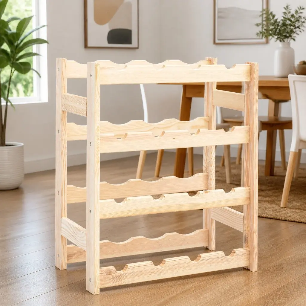 Solid Wood Wine Rack for 16 Bottles with Display Shelf