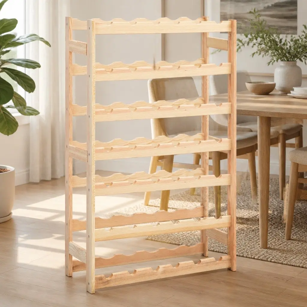 Solid Pinewood Wine Rack for 42 Bottles