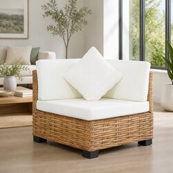 Outdoor Corner Sofa with Cushions in Natural Rattan