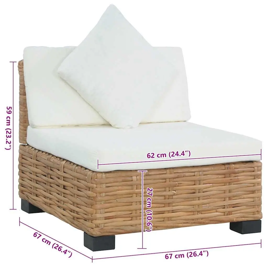Armless Outdoor Sectional Sofa in Brown Rattan