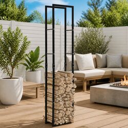 Firewood Rack Steel Log Storage Black Rectangular Holder Fireplace Wood