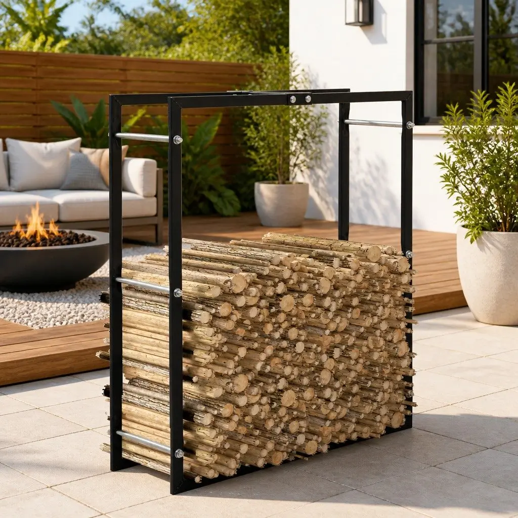 Log Holder Steel 80 x 25 x 100 cm Black