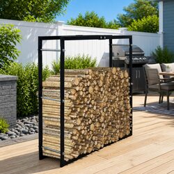 Heavy-Duty Black Steel Firewood Rack for Log Storage