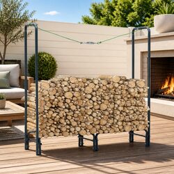 Heavy Duty Grey Steel Firewood Rack for Indoor & Outdoor