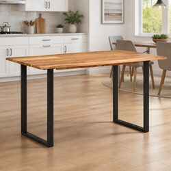 140x70 cm Solid Acacia Wood Dining Table with Steel Legs