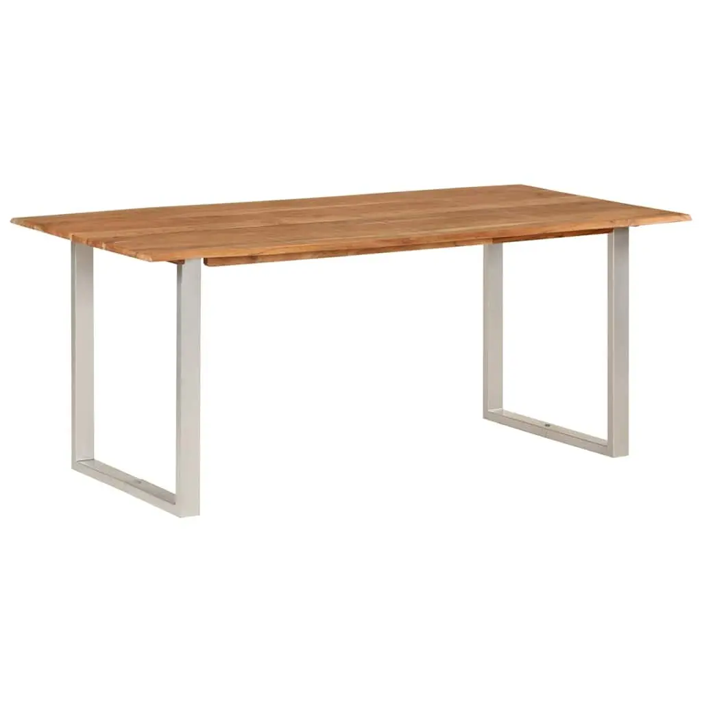 Dining Table Solid Acacia Wood 180x90x76cm Brown Steel Legs