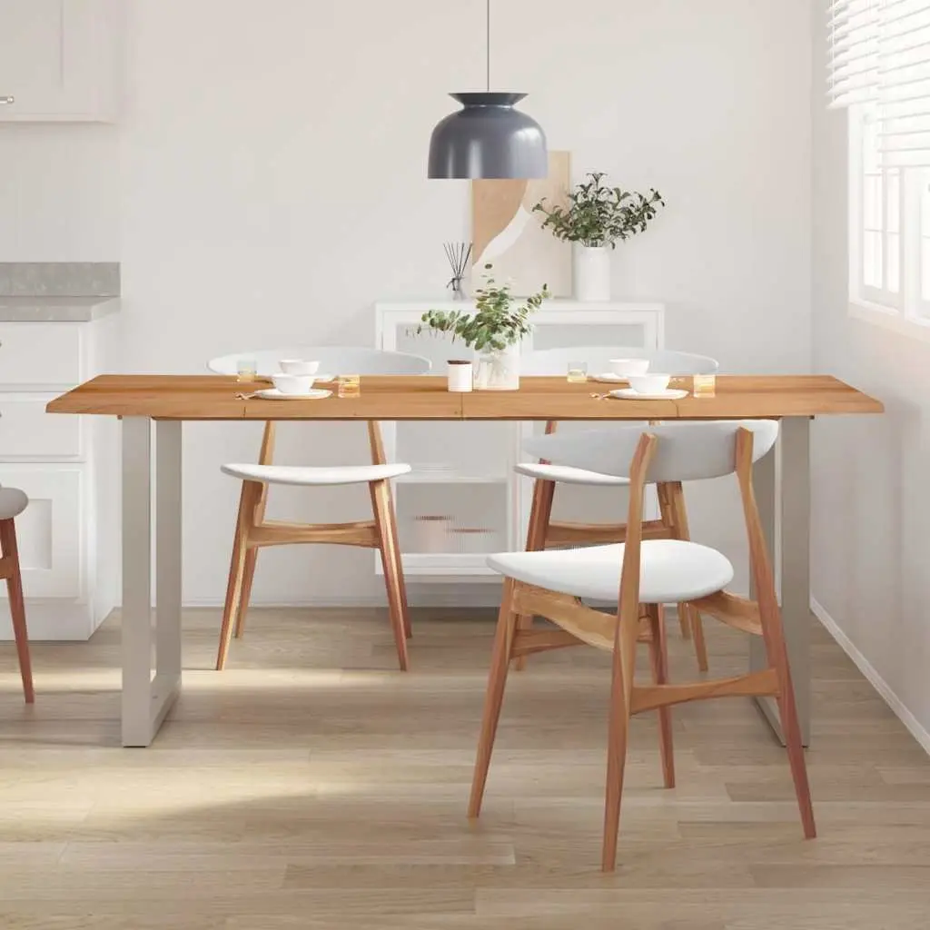 Dining Table Solid Acacia Wood 180x90x76cm Brown Steel Legs