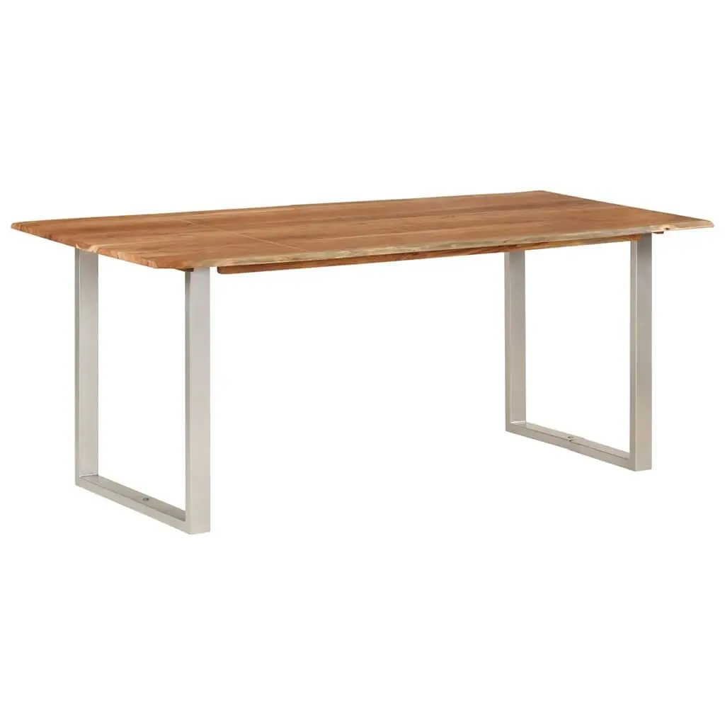 Dining Table Solid Acacia Wood 180x90x76cm Brown Steel Legs