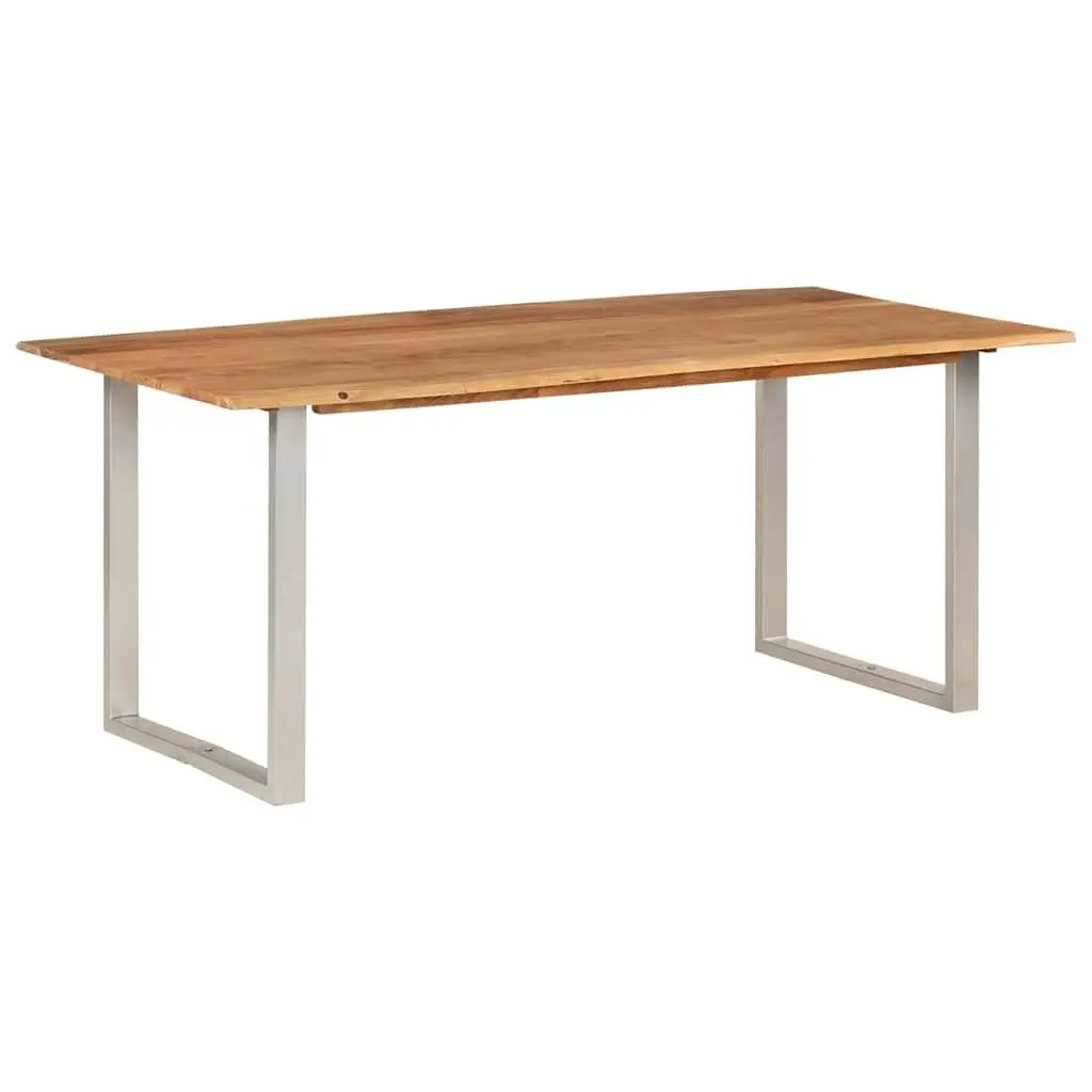 Dining Table Solid Acacia Wood 180x90x76cm Brown Steel Legs