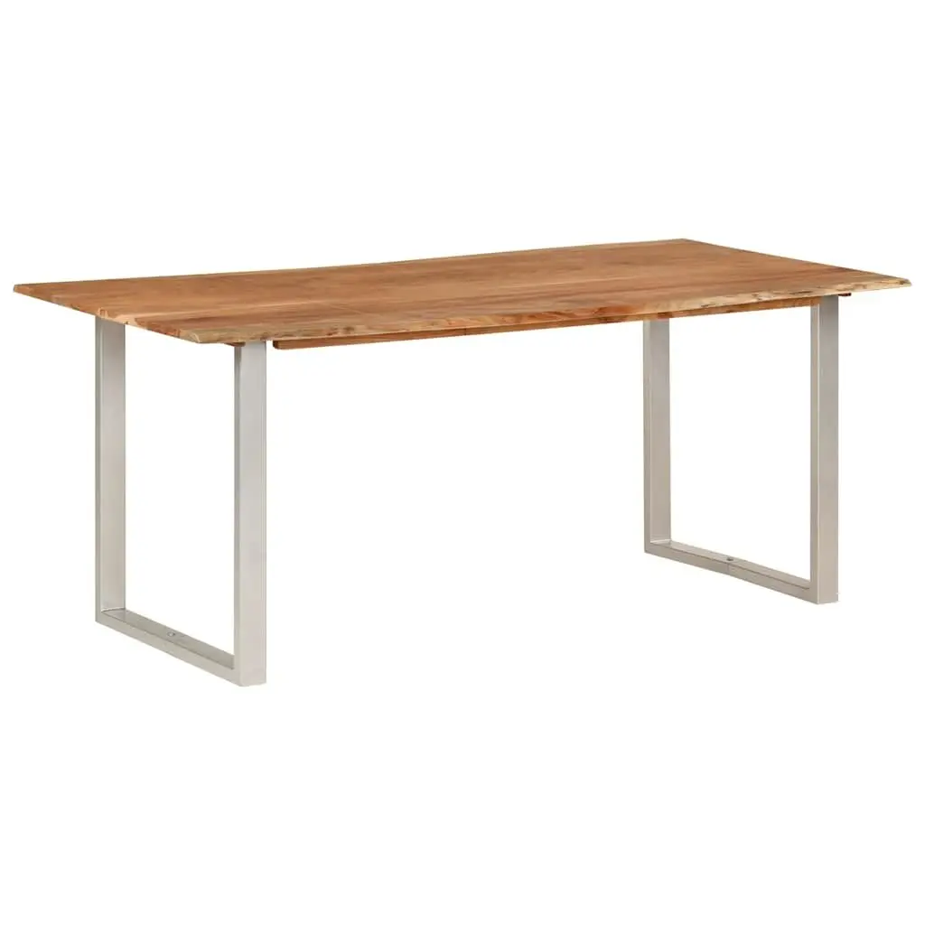 Dining Table Solid Acacia Wood 180x90x76cm Brown Steel Legs