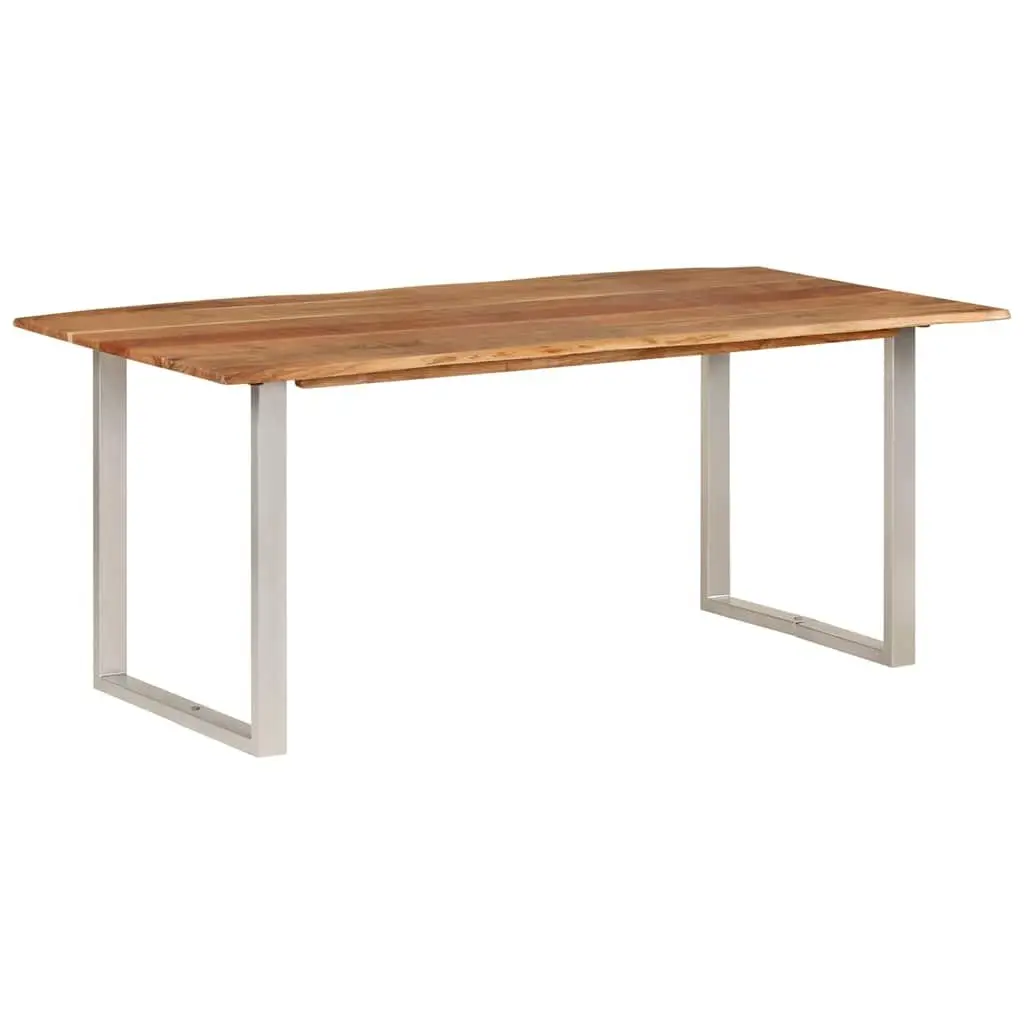 Dining Table Solid Acacia Wood 180x90x76cm Brown Steel Legs