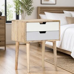 Bedside Cabinet Nightstand with 2 Drawers Solid Wood Mango Rustic Bedroom