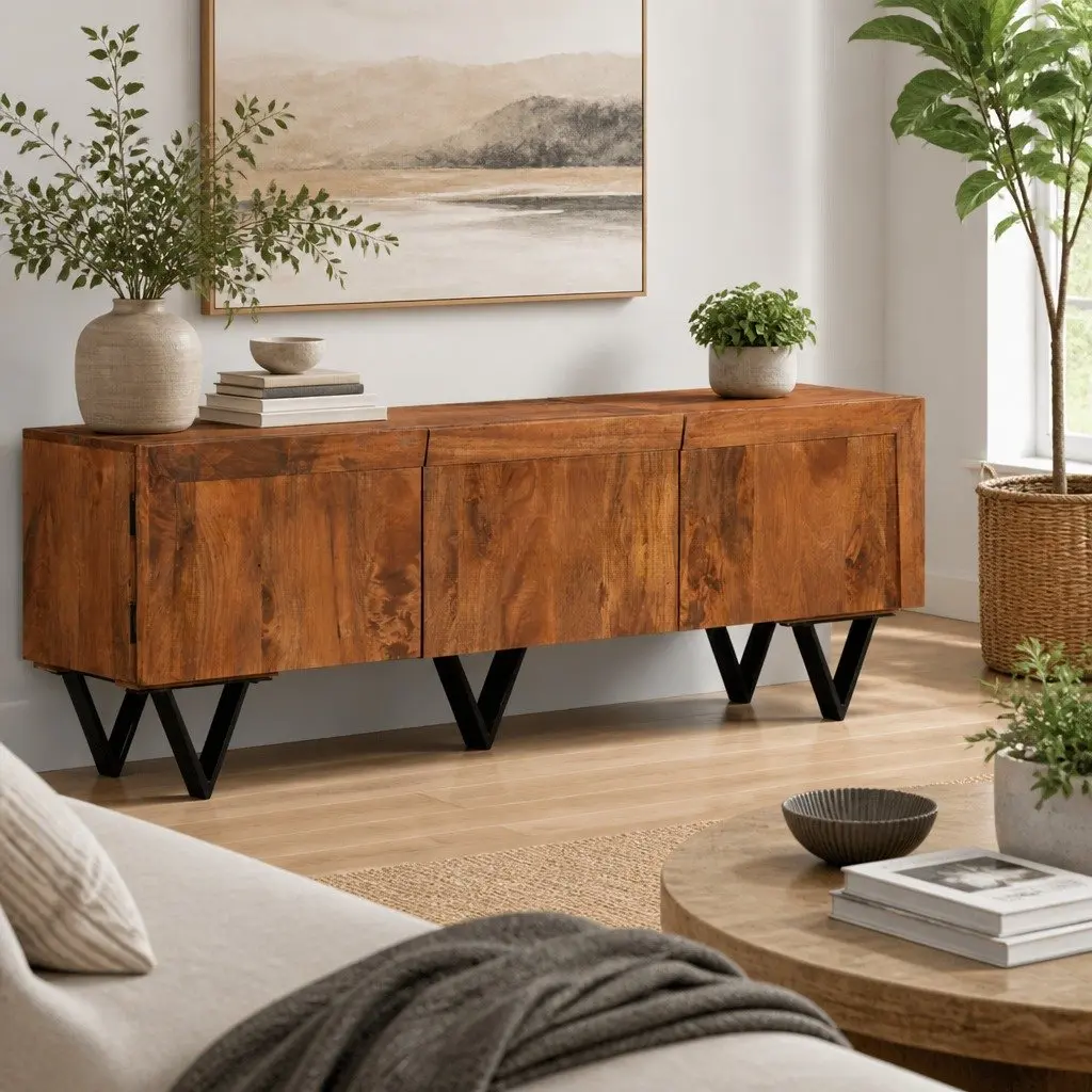 Solid Mango Wood TV Cabinet with Ample Storage