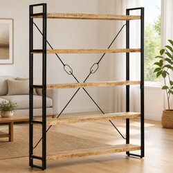 5-Tier Bookcase 140x30x180 cm Solid Mango Wood Industrial Shelving Unit Storage
