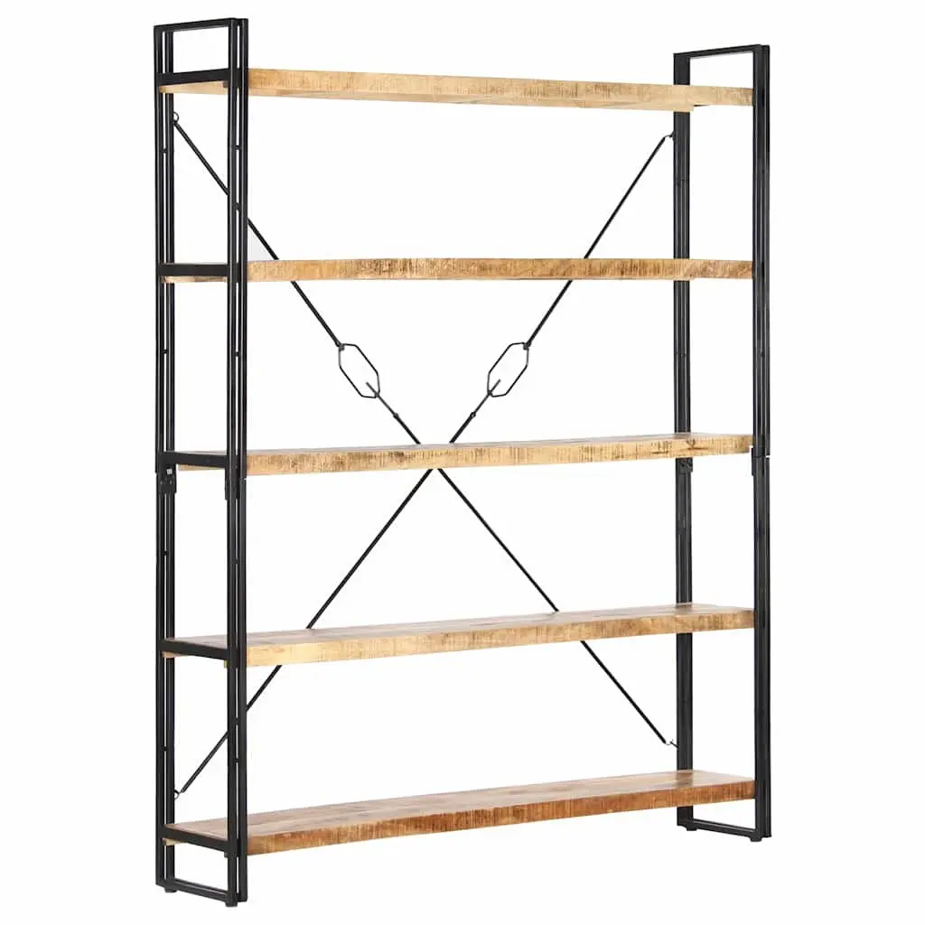 5-Tier Solid Mango Wood Bookcase with Steel Frame