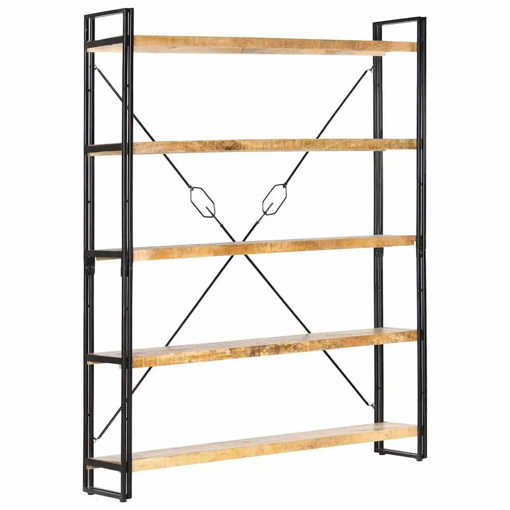 5-Tier Solid Mango Wood Bookcase with Steel Frame