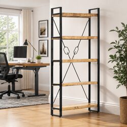 Sturdy 5-Tier Bookcase 90x30x180 cm in Solid Mango Wood