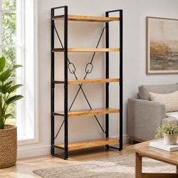 Industrial 5-Tier Wooden Bookcase 90x30x180cm