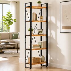 Durable 5-Tier Bookcase in Solid Acacia Wood