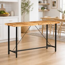 Industrial Style Bar Table with Wood Legs 180x70x107 cm