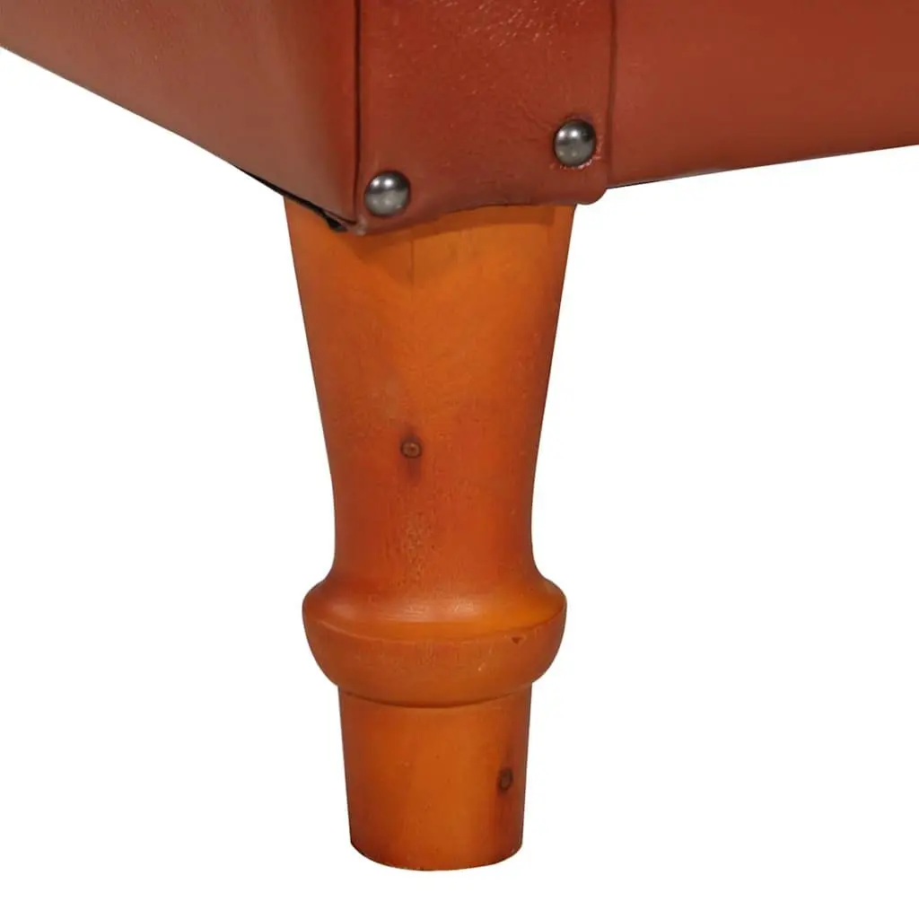 Tub Chair Goat Leather Brown Padded Living Room Lounge Seat Solid Mango Wood Legs