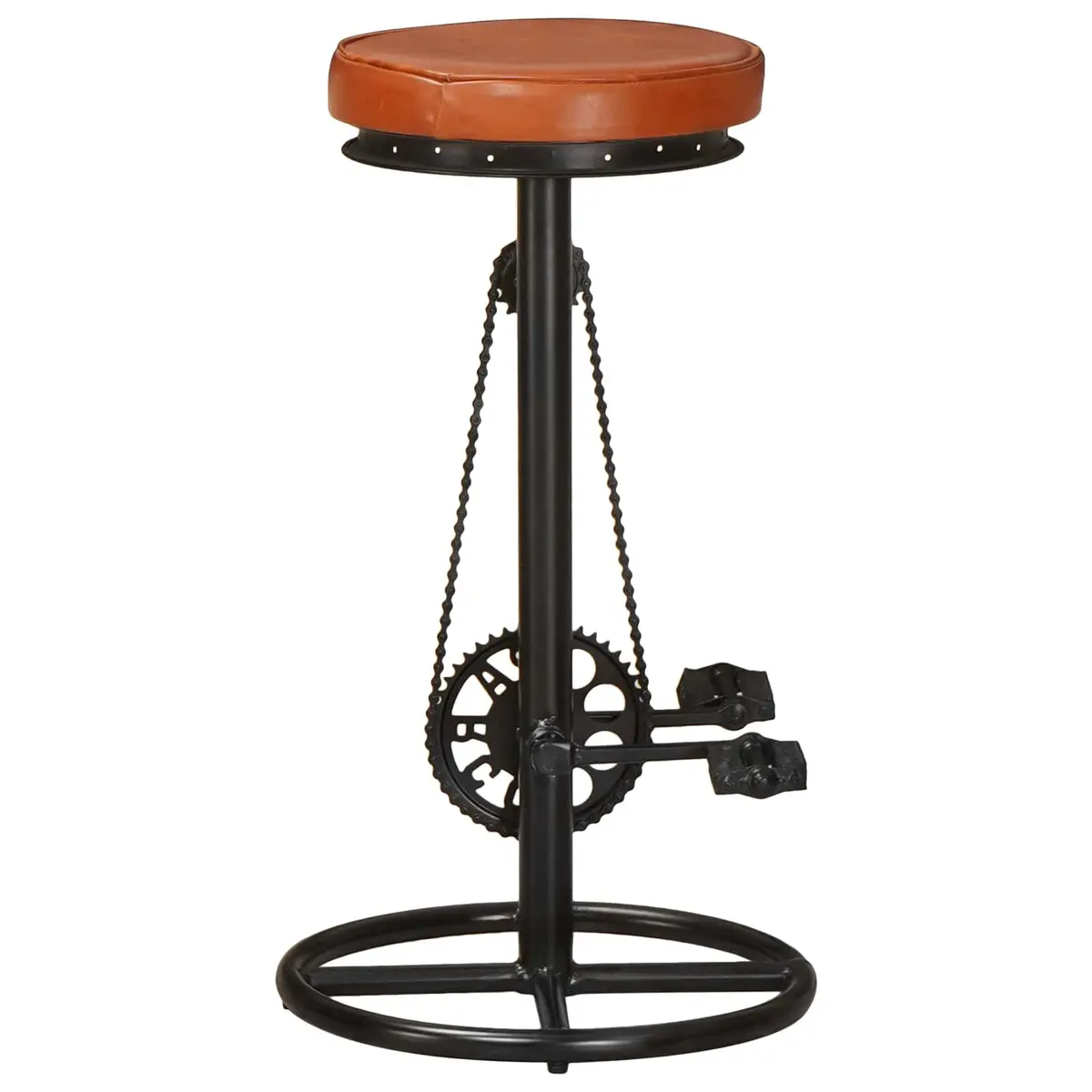 Bar Stools Goat Leather Brown 2 Piece Iron Frame Bicycle Pedal Footrest