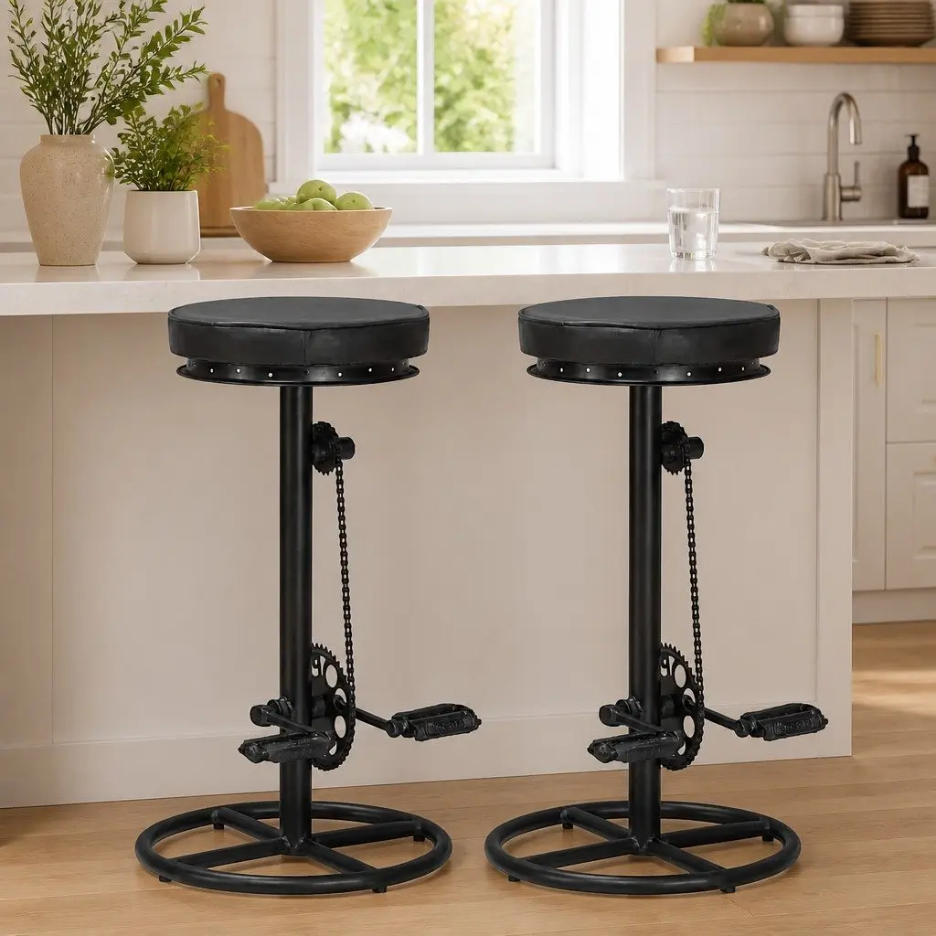 Industrial Bar Stools with Bicycle Pedal Footrests