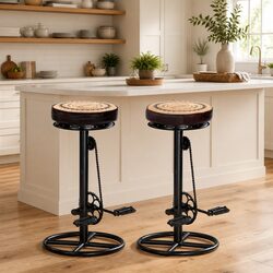Distinctive Bar Stools with Bicycle Pedal Footrests, 2 pcs