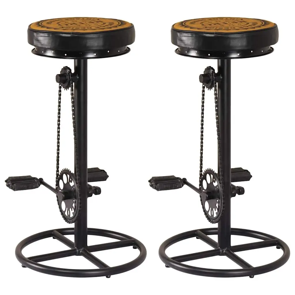 Bar Stools with Bicycle Pedal Footrest 2 pcs Real Leather Upholstered Seating