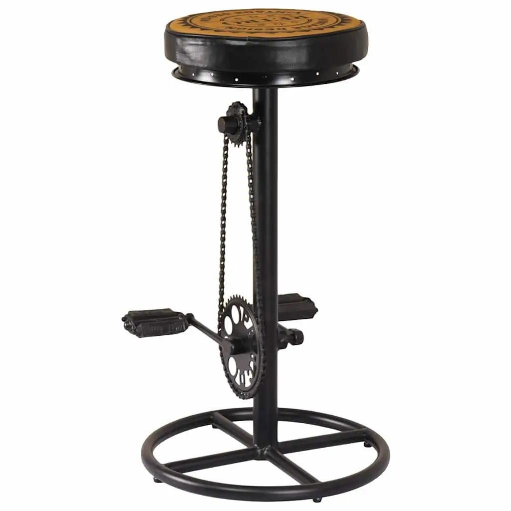 Bar Stools with Bicycle Pedal Footrest 2 pcs Real Leather Upholstered Seating